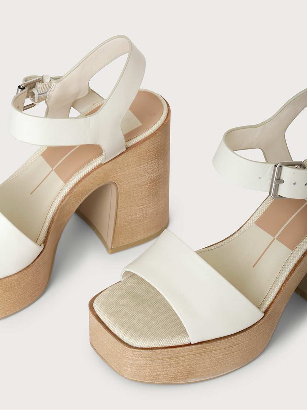 Dolce Vita Wallis Ivory Leather Wooden Platform High Heel Sandals - Picture 3 of 13